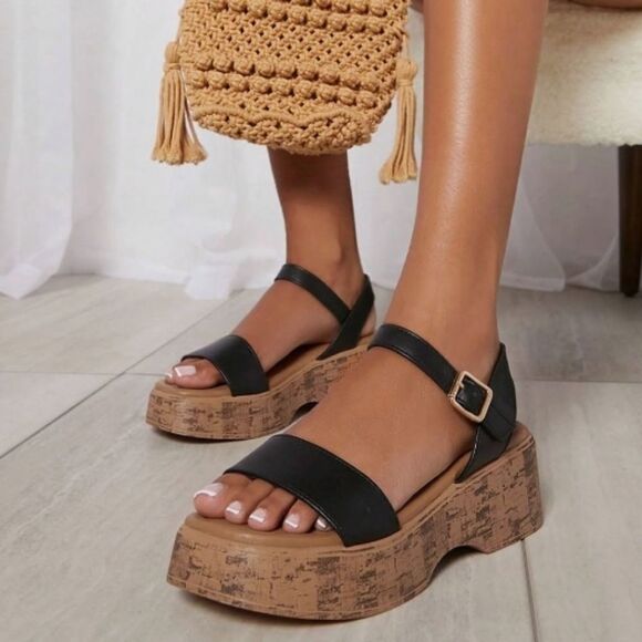 BRAND NEW WILD DIVA LOUNGS MINIMALIST ANKLE STRAP CORK PLASFORM SANDAL - Picture 9 of 16